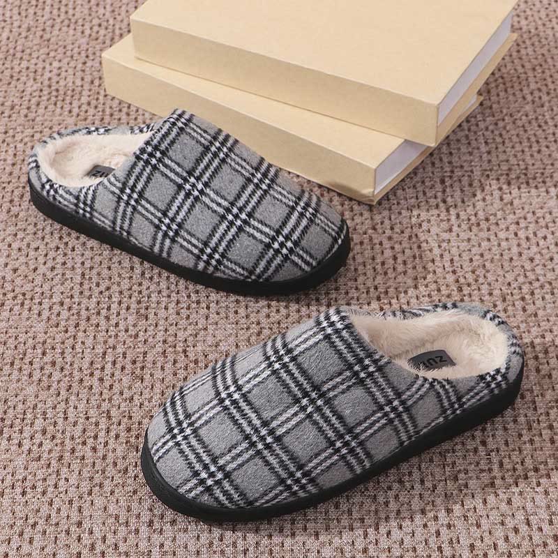 Plus Size Striped Plaid Slippers - Grey - US 9-10 - image 8