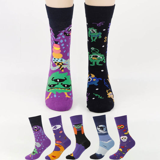 Plus Size Unique Patterned Crew Socks(5 Pairs) - Multicolor - EU36-44(US3-10) - image 1