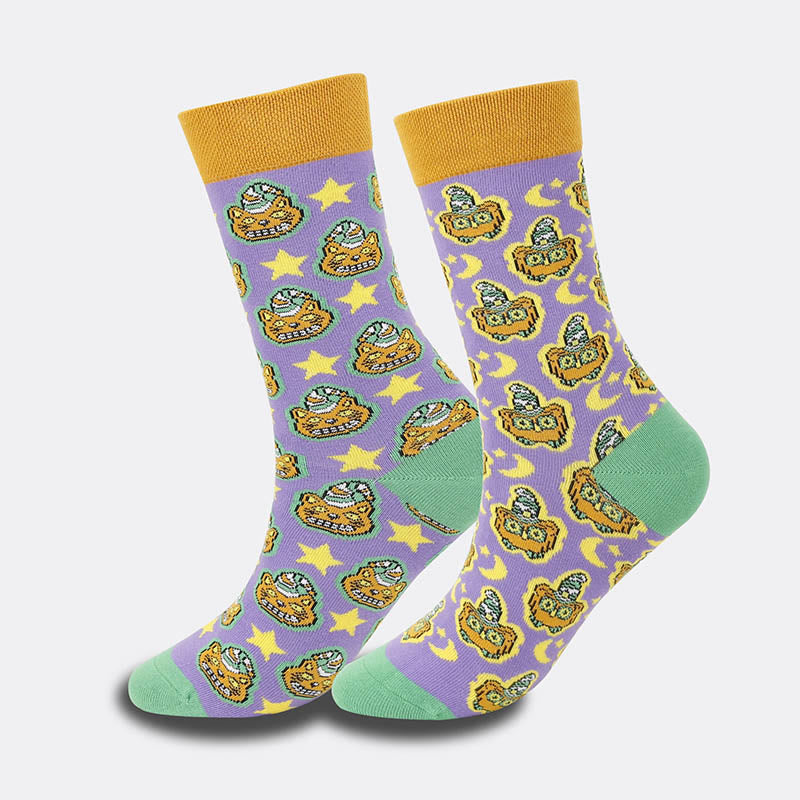Plus Size Witch Skull Pumpkin Crew Socks(4 Pairs)