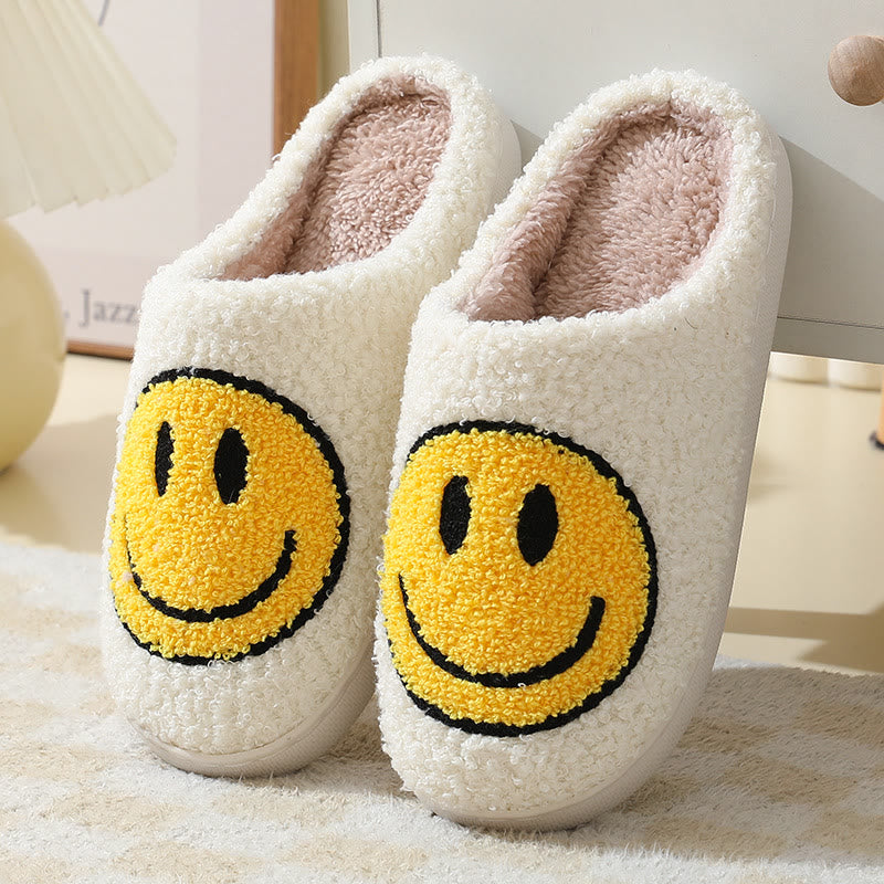 Plus Size Anti Slip Smiley Face Slippers - White - US 11-12 - image 2