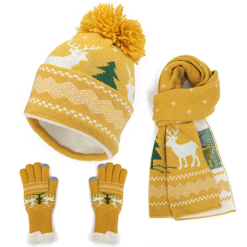 Christmas Style Beanie Scarf Gloves 3 In 1 Set - Yellow - One Size - image 2