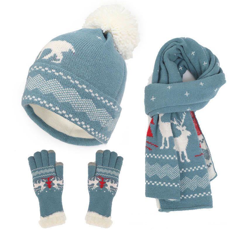 Christmas Style Beanie Scarf Gloves 3 In 1 Set - Blue - One Size - image 4