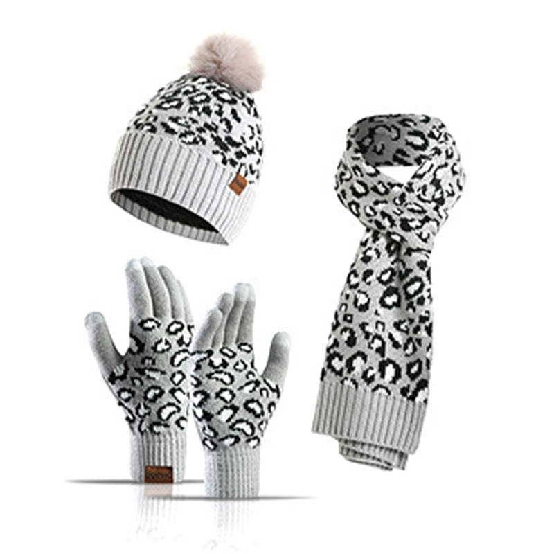 Leopard Gloves Beanie Scarf 3 In 1 Set