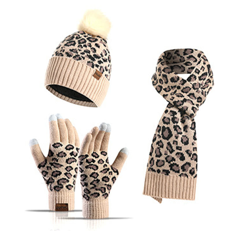 Leopard Gloves Beanie Scarf 3 In 1 Set