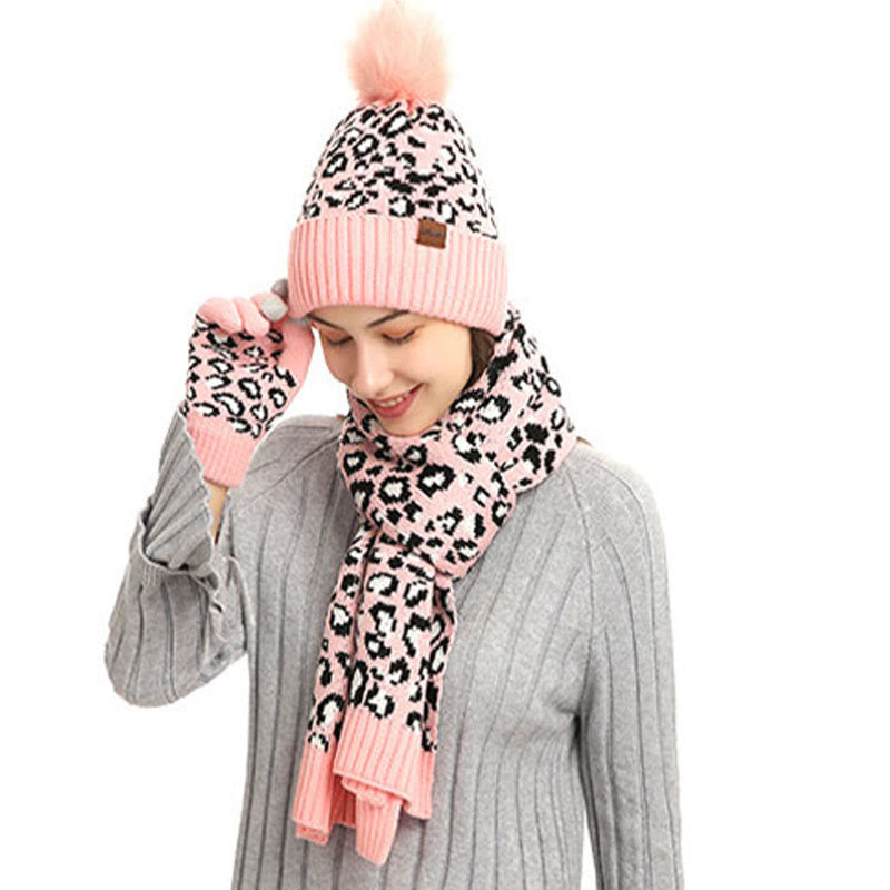 Leopard Gloves Beanie Scarf 3 In 1 Set