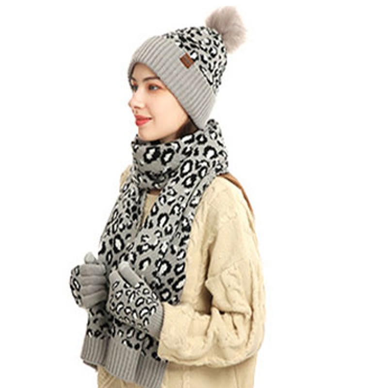 Leopard Gloves Beanie Scarf 3 In 1 Set