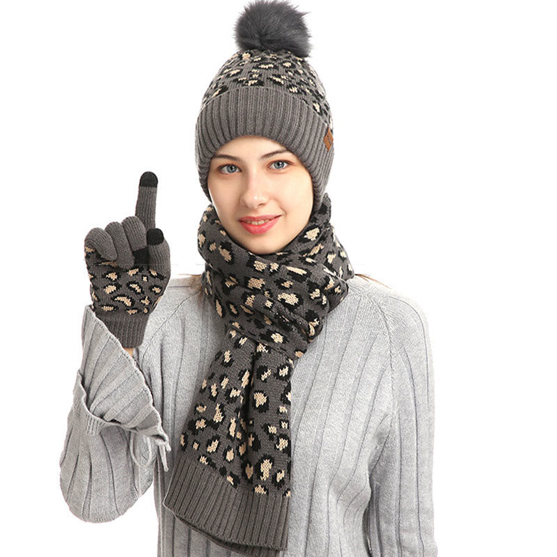 Leopard Gloves Beanie Scarf 3 In 1 Set