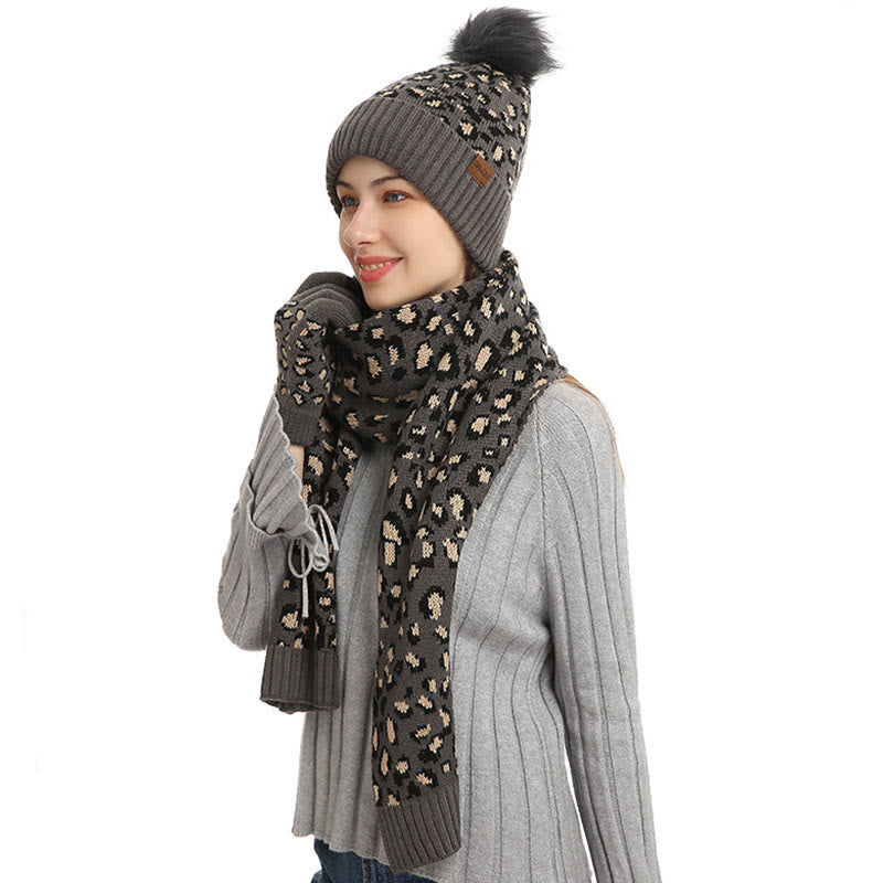Leopard Gloves Beanie Scarf 3 In 1 Set