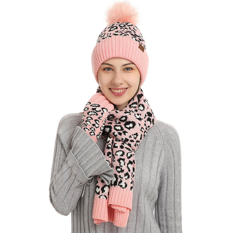 Leopard Gloves Beanie Scarf 3 In 1 Set