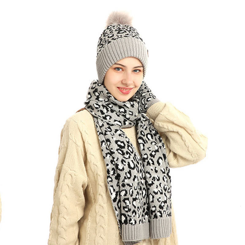 Leopard Gloves Beanie Scarf 3 In 1 Set