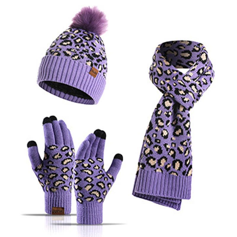 Leopard Gloves Beanie Scarf 3 In 1 Set