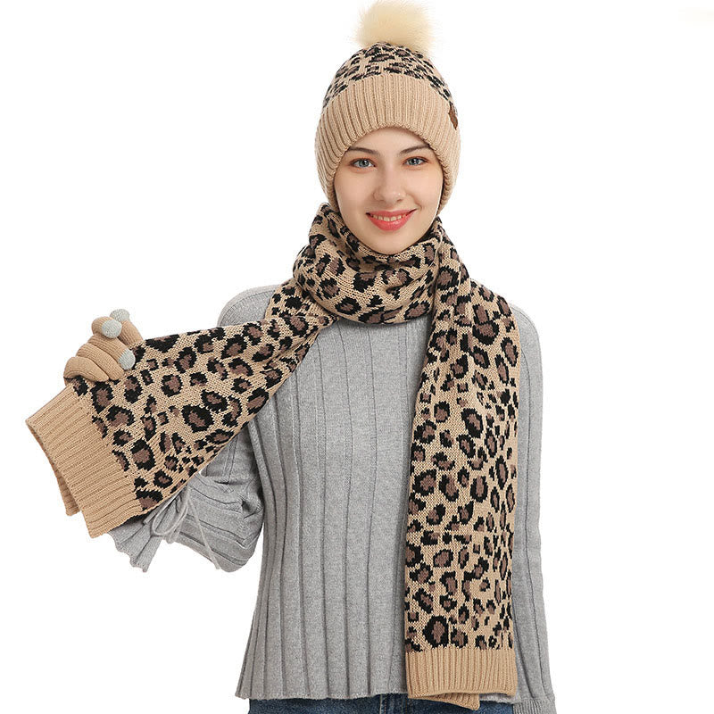 Leopard Gloves Beanie Scarf 3 In 1 Set