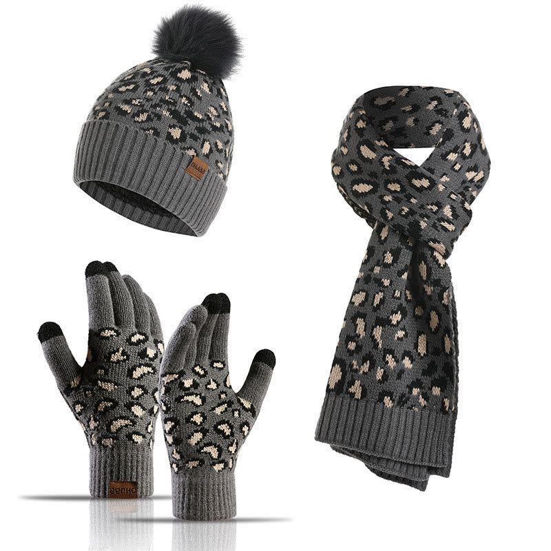 Leopard Gloves Beanie Scarf 3 In 1 Set
