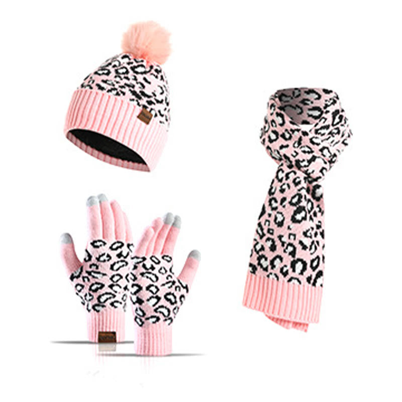 Leopard Gloves Beanie Scarf 3 In 1 Set