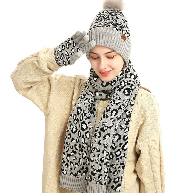 Leopard Gloves Beanie Scarf 3 In 1 Set