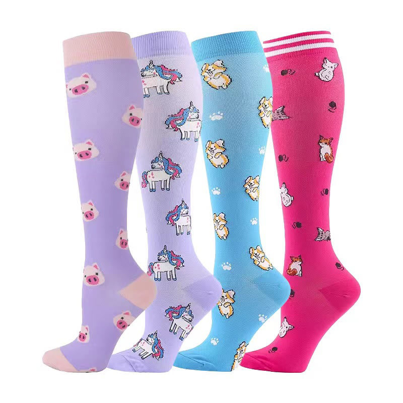 Pig Corgi Fox Unicorn Compression Socks(4 Pairs) - Multicolor - S/M - image 0
