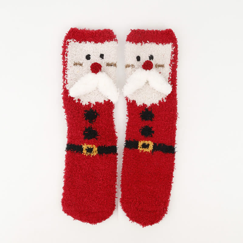 Plus Size Christmas Warm Coral Fleece Quarter Socks(3 Pairs) - image 7