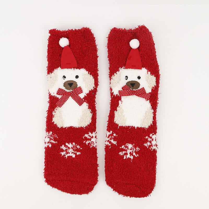 Plus Size Christmas Warm Coral Fleece Quarter Socks(3 Pairs) - image 12