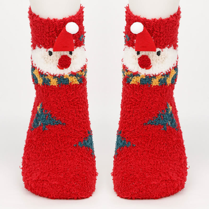 Plus Size Christmas Warm Coral Fleece Quarter Socks(3 Pairs) - image 2