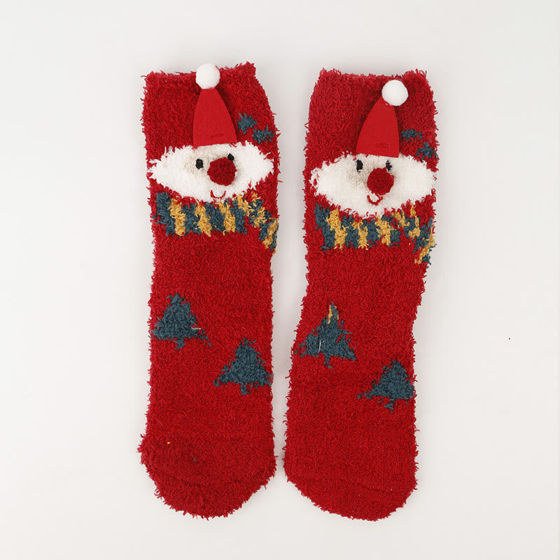 Plus Size Christmas Warm Coral Fleece Quarter Socks(3 Pairs) - image 14