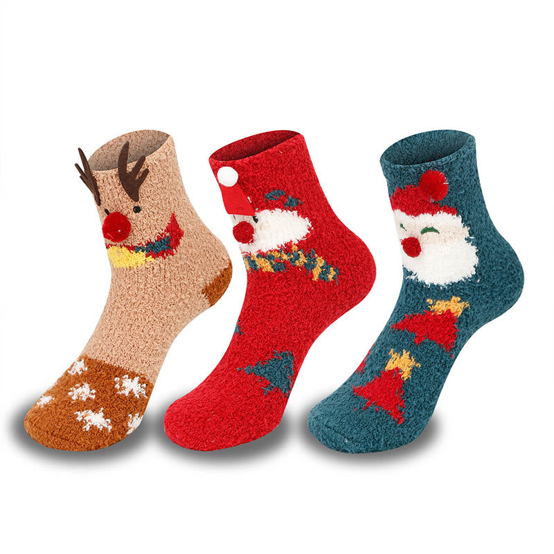 Plus Size Christmas Warm Coral Fleece Quarter Socks(3 Pairs) - image 3