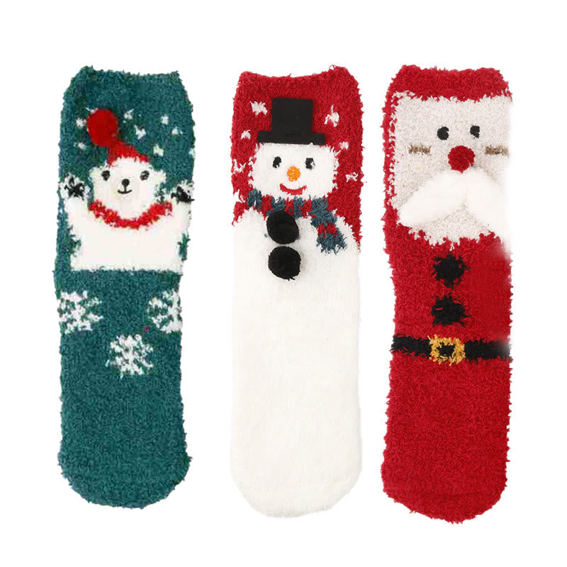 Plus Size Christmas Warm Coral Fleece Quarter Socks(3 Pairs) - Multicolor A - EU37-42(US4-8.5) - image 19