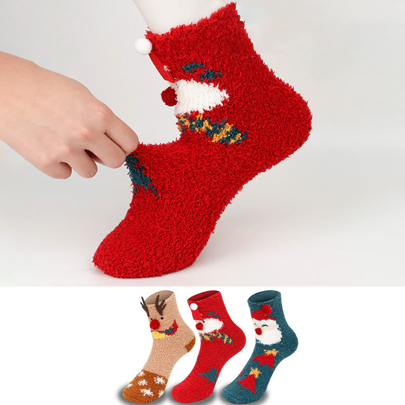 Plus Size Christmas Warm Coral Fleece Quarter Socks(3 Pairs) - image 1