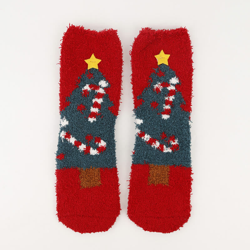 Plus Size Christmas Warm Coral Fleece Quarter Socks(3 Pairs) - image 18