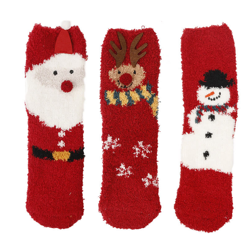 Plus Size Christmas Warm Coral Fleece Quarter Socks(3 Pairs) - Multicolor D - EU37-42(US4-8.5) - image 22