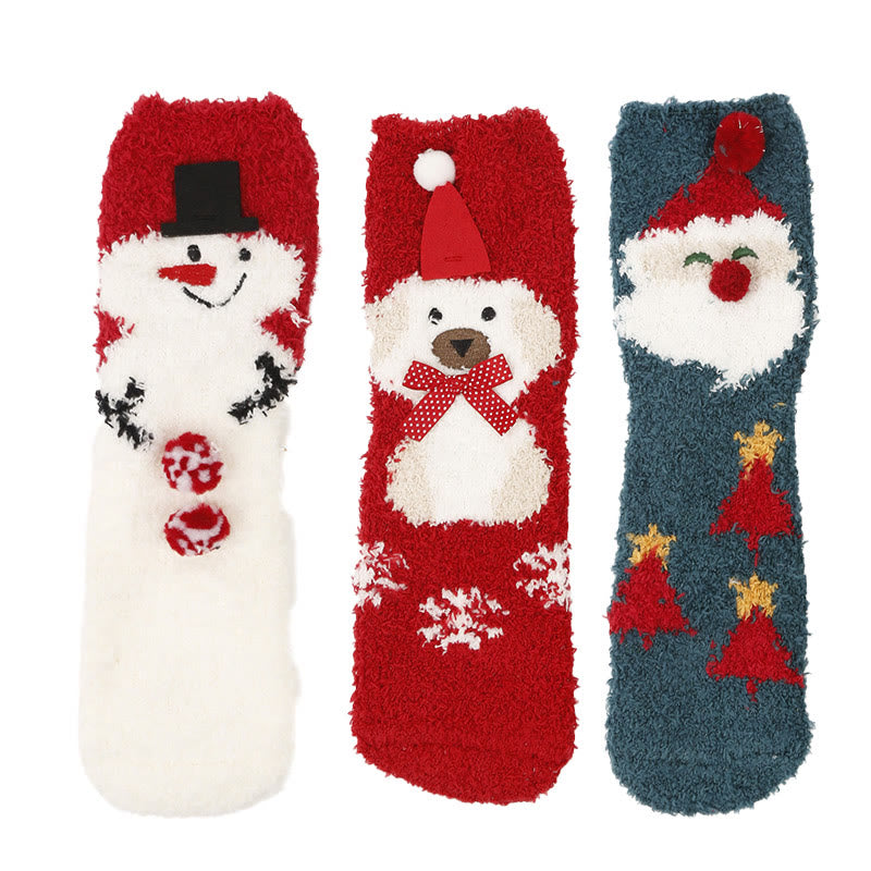 Plus Size Christmas Warm Coral Fleece Quarter Socks(3 Pairs) - Multicolor E - EU37-42(US4-8.5) - image 23