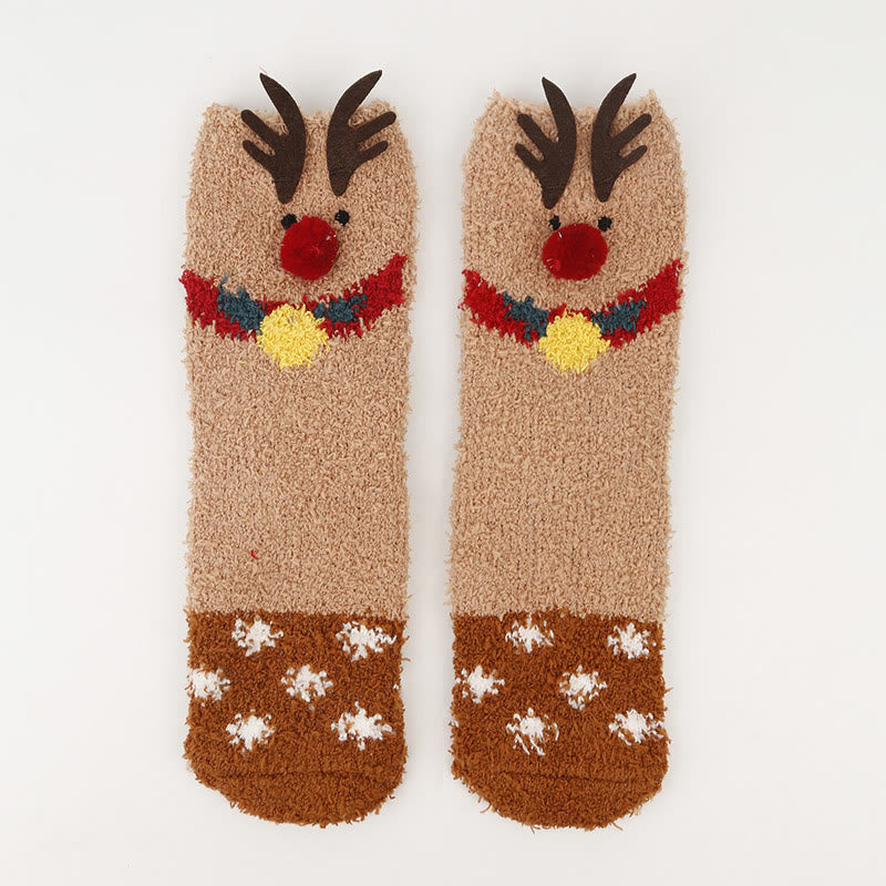 Plus Size Christmas Warm Coral Fleece Quarter Socks(3 Pairs) - image 16