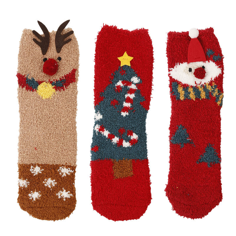 Plus Size Christmas Warm Coral Fleece Quarter Socks(3 Pairs) - Multicolor C - EU37-42(US4-8.5) - image 21