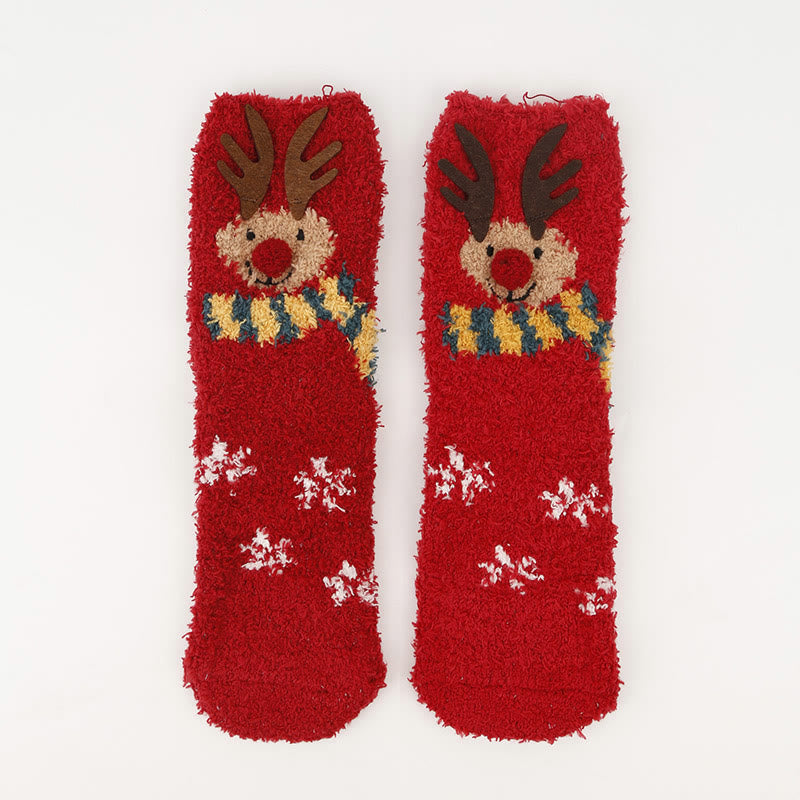 Plus Size Christmas Warm Coral Fleece Quarter Socks(3 Pairs) - image 15