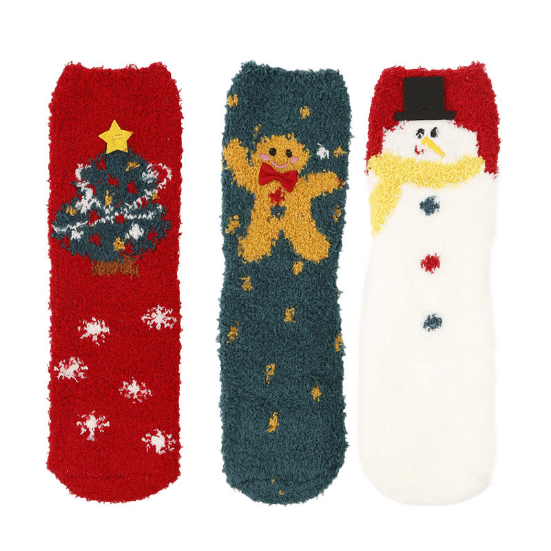 Plus Size Christmas Warm Coral Fleece Quarter Socks(3 Pairs) - Multicolor B - EU37-42(US4-8.5) - image 20