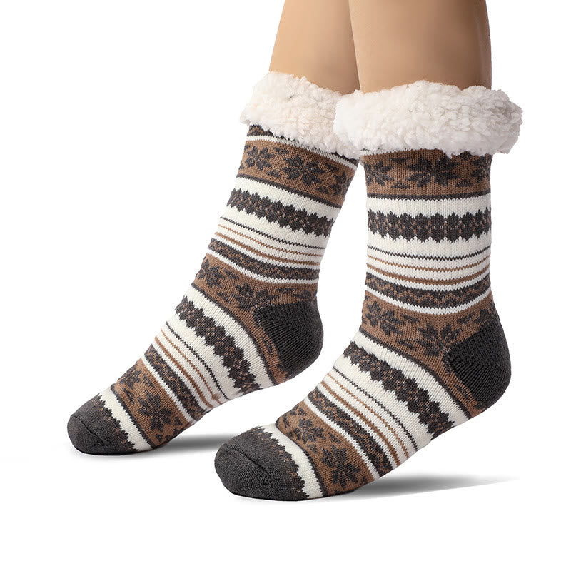 Plus Size Snowflake Color Matching Slipper Socks(2 Pairs) - image 2