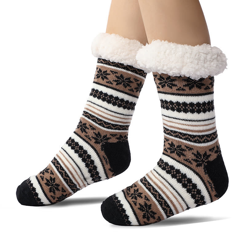 Plus Size Snowflake Color Matching Slipper Socks(2 Pairs) - Black - EU39-44(US6-10) - image 3