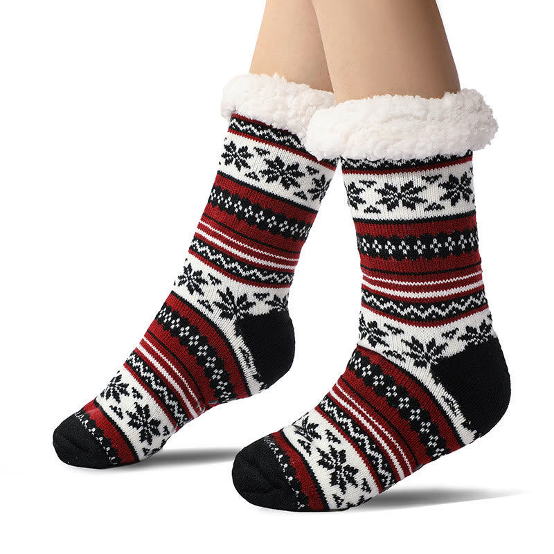 Plus Size Snowflake Color Matching Slipper Socks(2 Pairs) - Wine - EU39-44(US6-10) - image 6