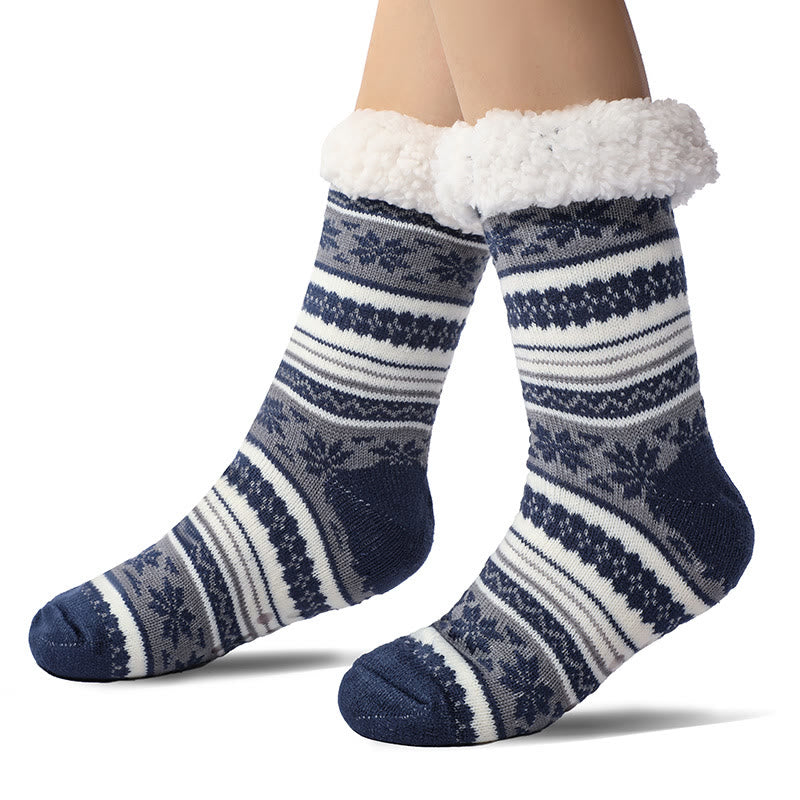 Plus Size Snowflake Color Matching Slipper Socks(2 Pairs) - Navy Blue - EU39-44(US6-10) - image 4
