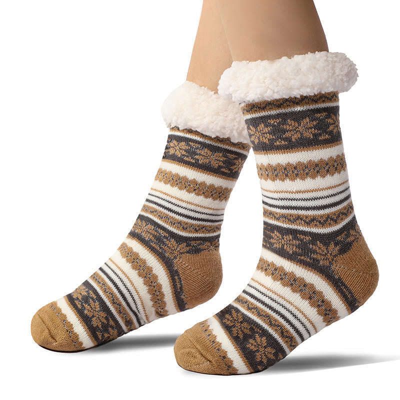 Plus Size Snowflake Color Matching Slipper Socks(2 Pairs) - Champagne - EU39-44(US6-10) - image 7