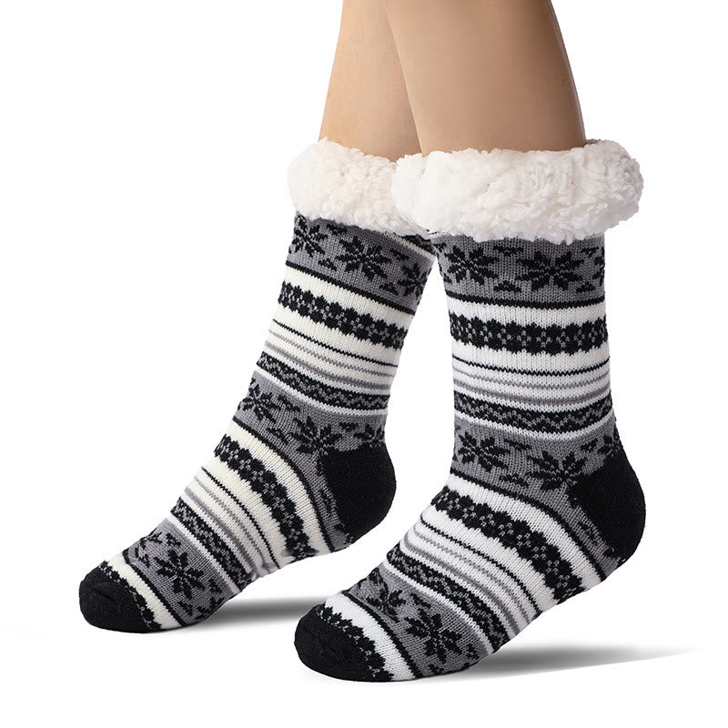 Plus Size Snowflake Color Matching Slipper Socks(2 Pairs) - Grey - EU39-44(US6-10) - image 5