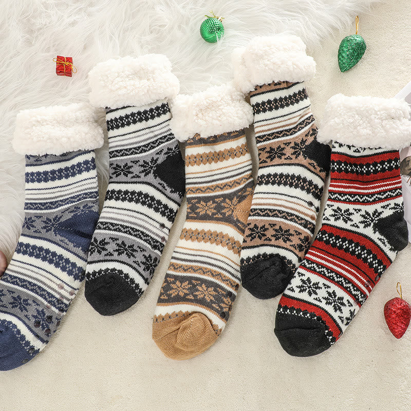 Plus Size Snowflake Color Matching Slipper Socks(2 Pairs) - image 8