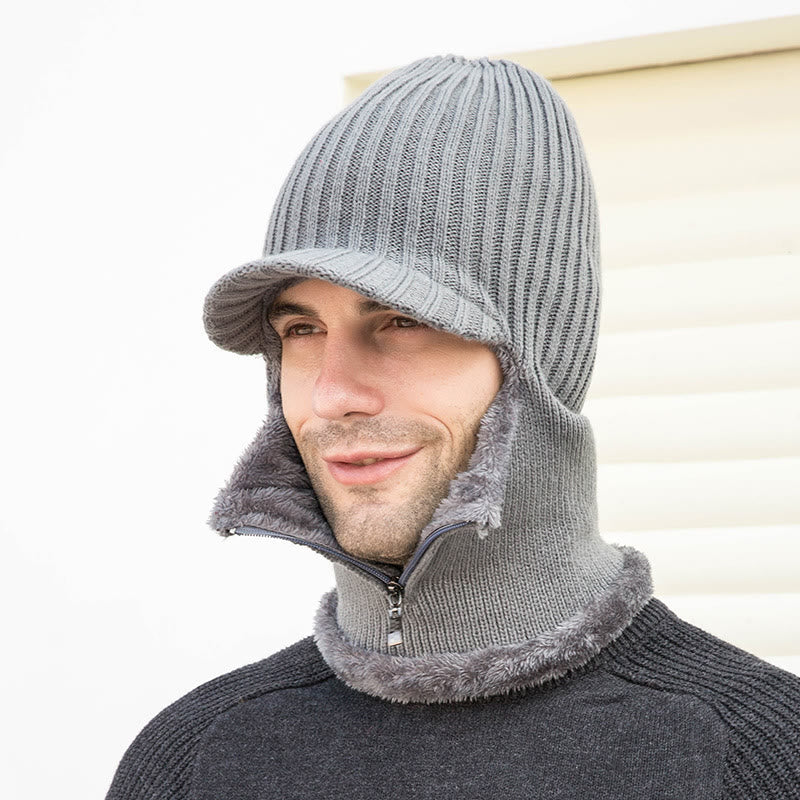 Zipper Beanie Hat Neck Warmer - Grey - One Size - image 3