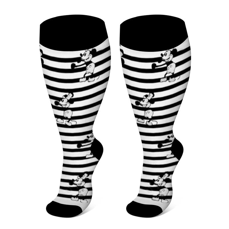 Plus Size Striped Mickey Compression Socks