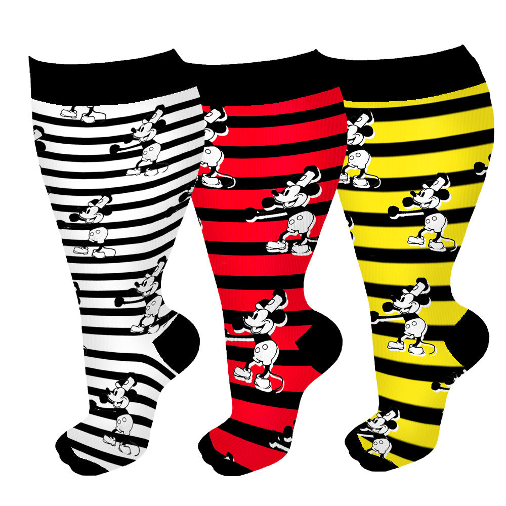 Plus Size Striped Mickey Compression Socks