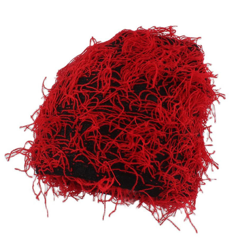 Plus Size Unisex Knitted Fuzzy Beanie - Red - One Size - image 10