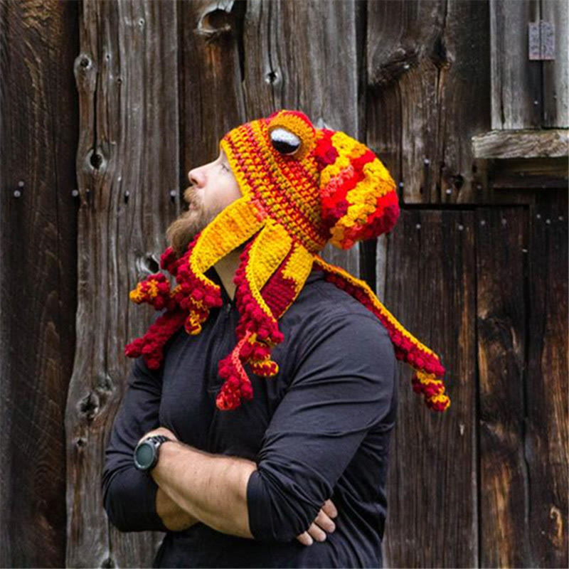 Plus Size Funny Octopus Beanie - Red - One Size - image 6