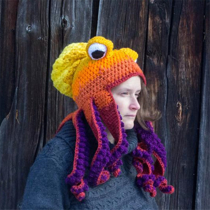 Plus Size Funny Octopus Beanie - Yellow - One Size - image 5