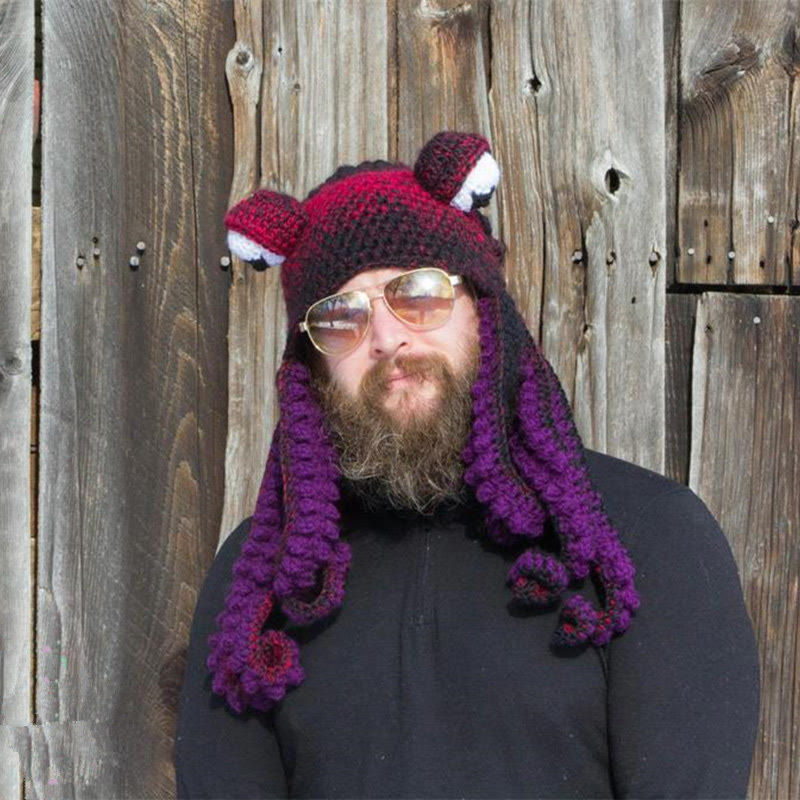 Plus Size Funny Octopus Beanie - Purple - One Size - image 4