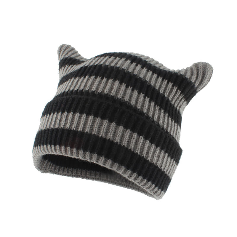 Plus Size Thick Stripes Cat Ears Beanie - image 2