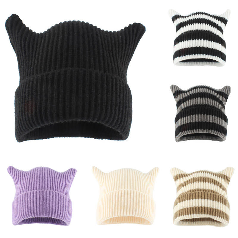 Plus Size Thick Stripes Cat Ears Beanie - image 0